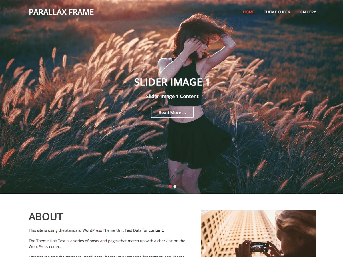Parallax Frame web sitesi teması önizlemesi
