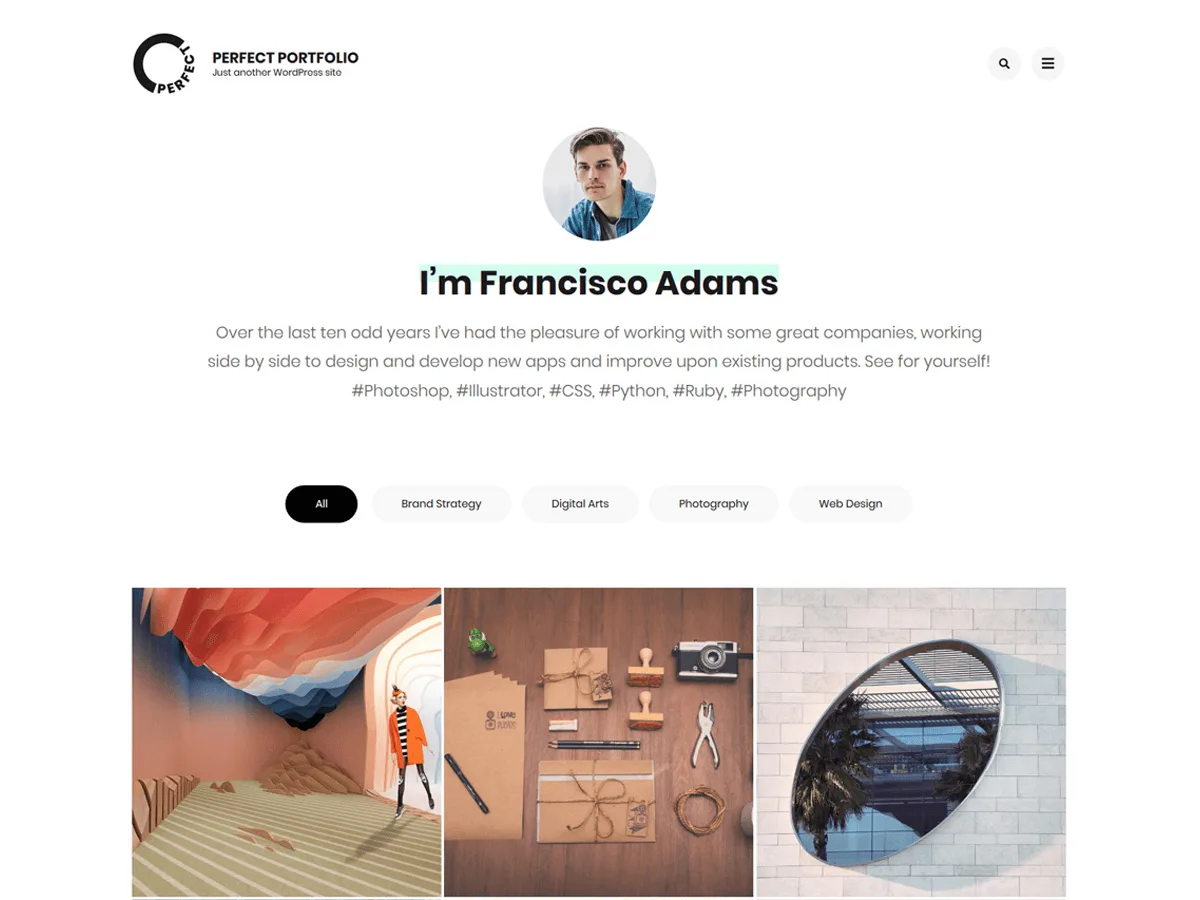 Perfect Portfolio web sitesi teması önizlemesi