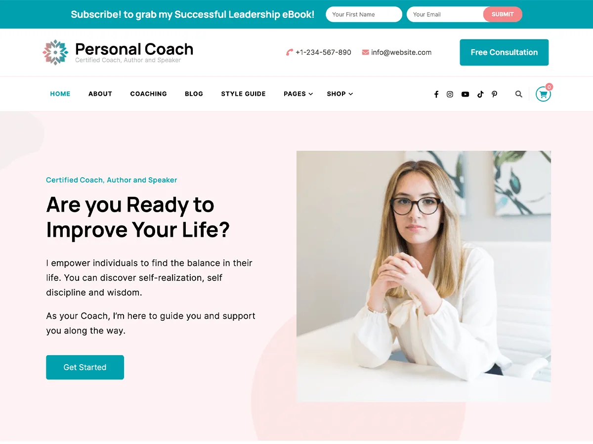 Personal Coach web sitesi teması önizlemesi