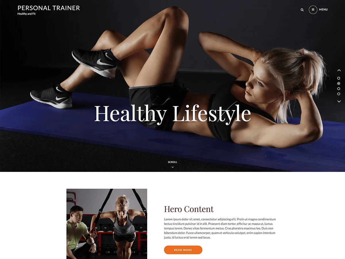 Personal Trainer web sitesi teması ile spor salonu web sitesi tasarımı