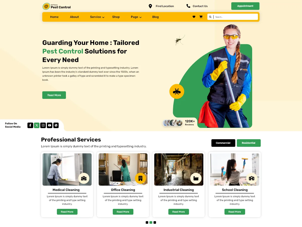 Pest Control Treatment web sitesi teması önizlemesi