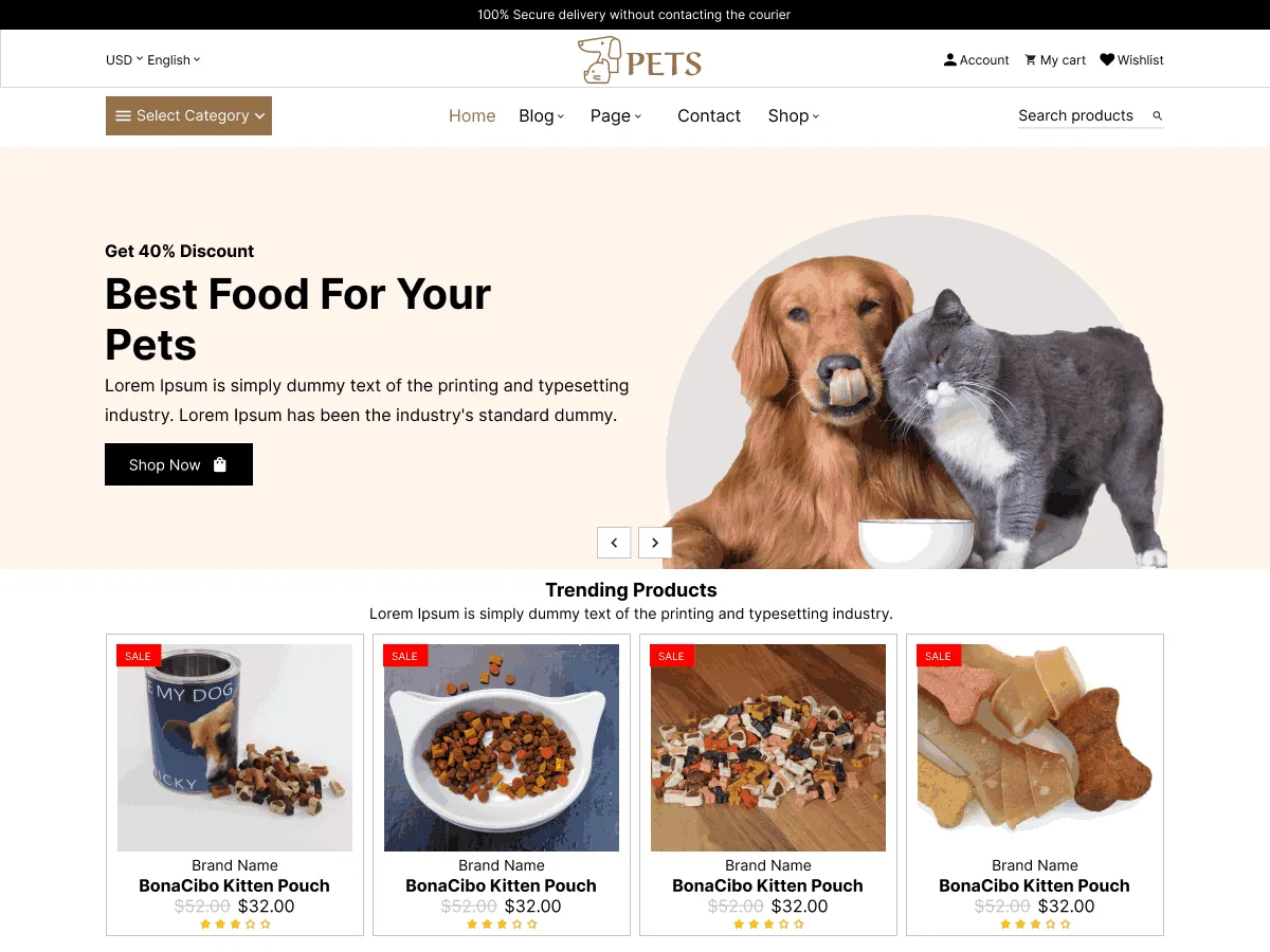 Pet House web sitesi teması ile evcil hayvan işletmesi web sitesi tasarımı