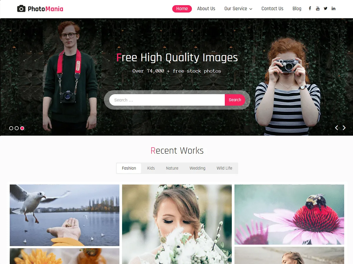 Photomania web sitesi teması ile fotoğraf portfolyosu görünümü