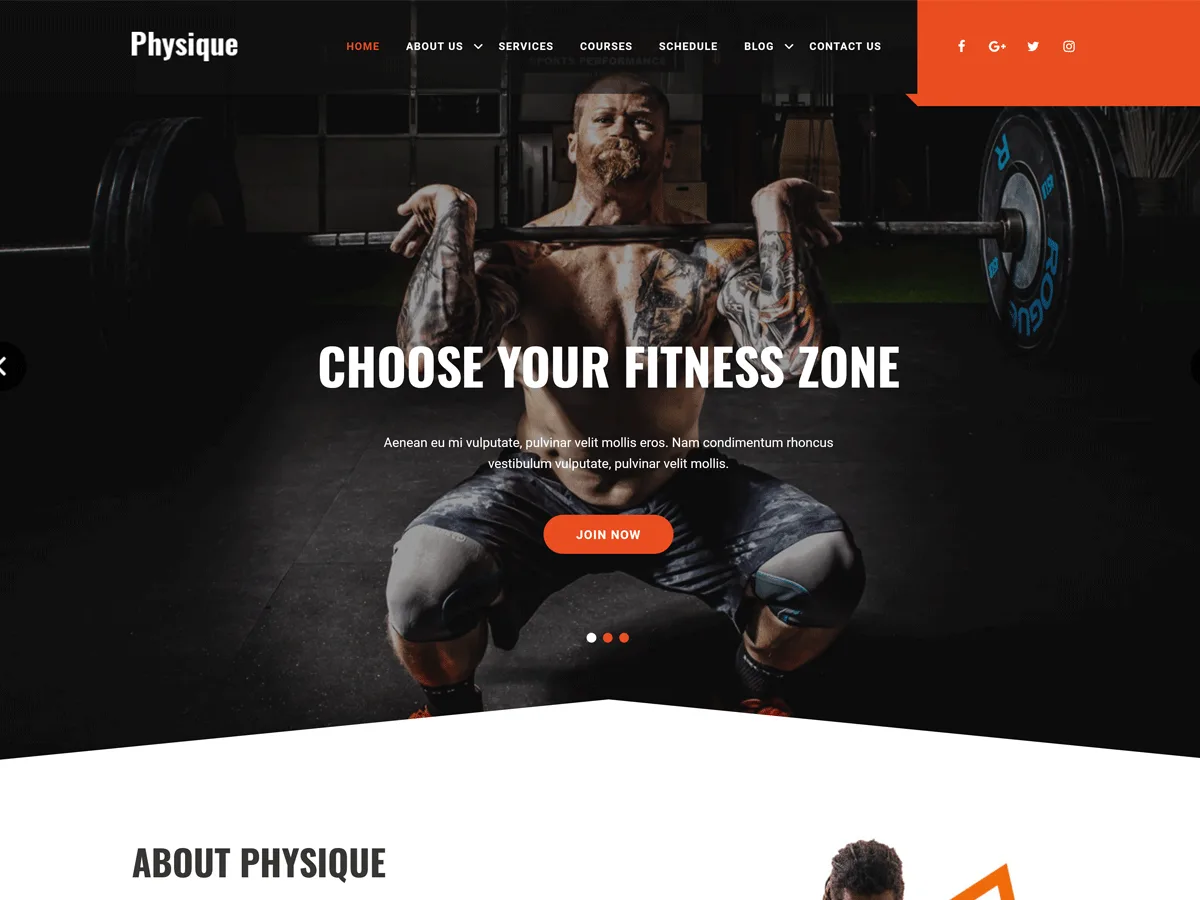 Physique web sitesi teması - spor salonu ve fitness merkezleri için duyarlı tasarım