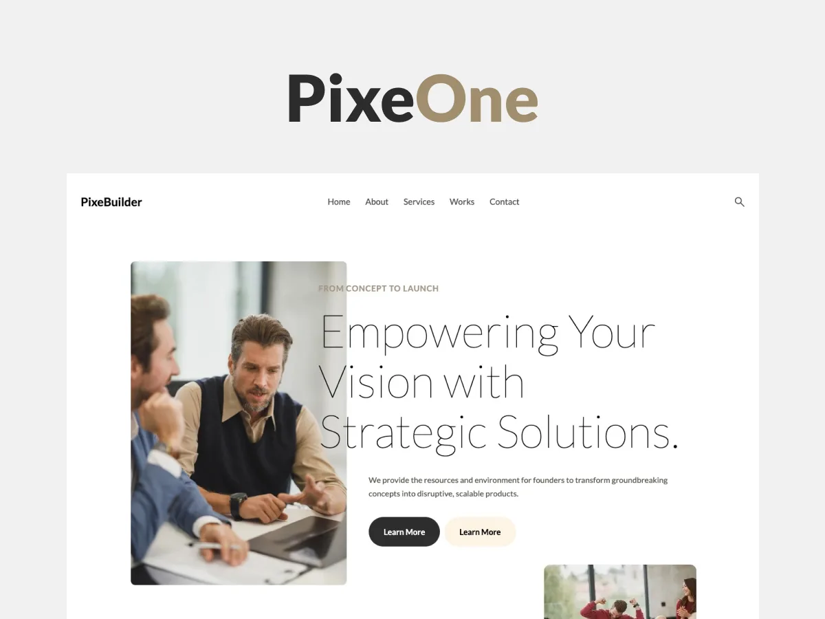 PixeOne web sitesi teması önizlemesi