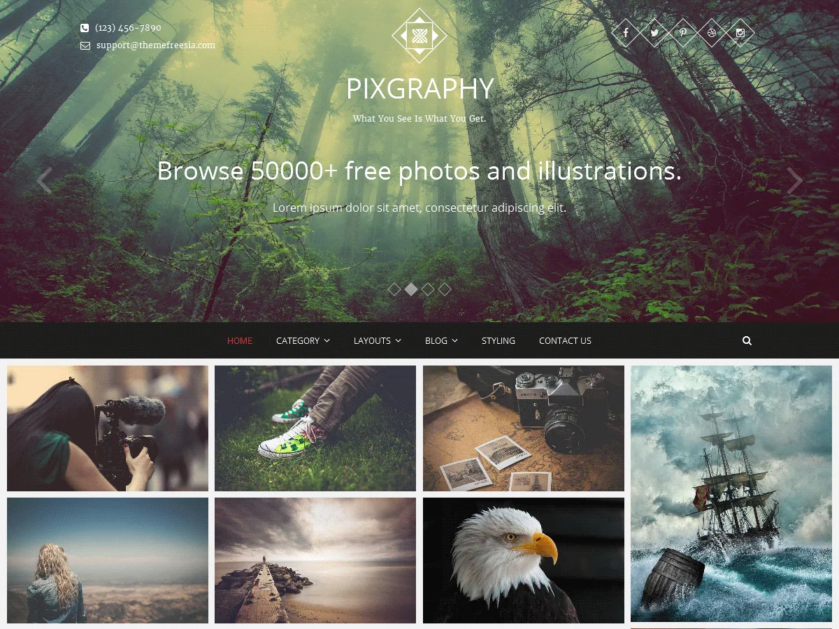 Pixgraphy web sitesi teması özellikleri ve kullanım alanları