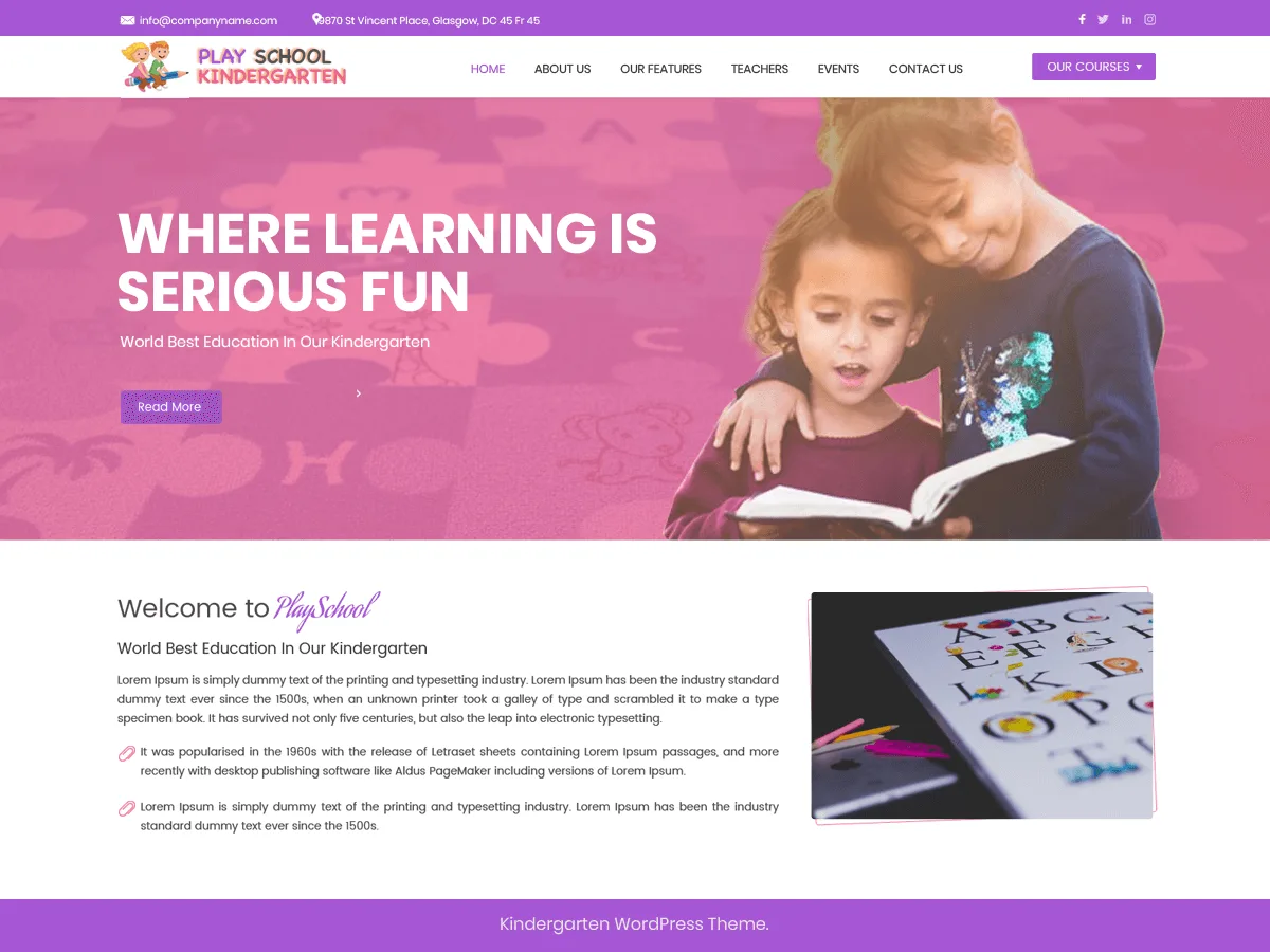 Play School Kindergarten web sitesi teması önizlemesi