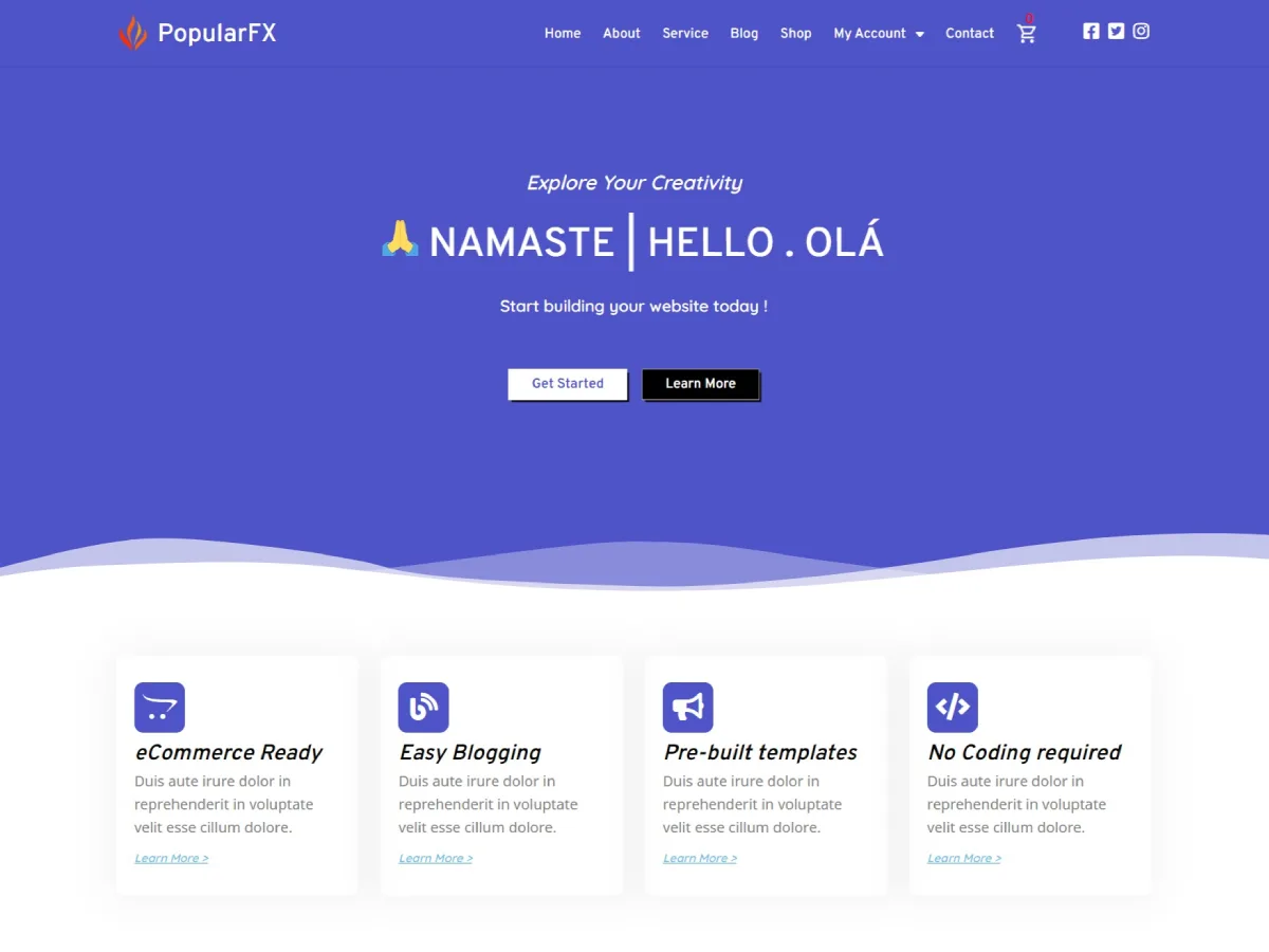 PopularFX web sitesi teması ile tasarlanmış örnek bir web sitesi görseli