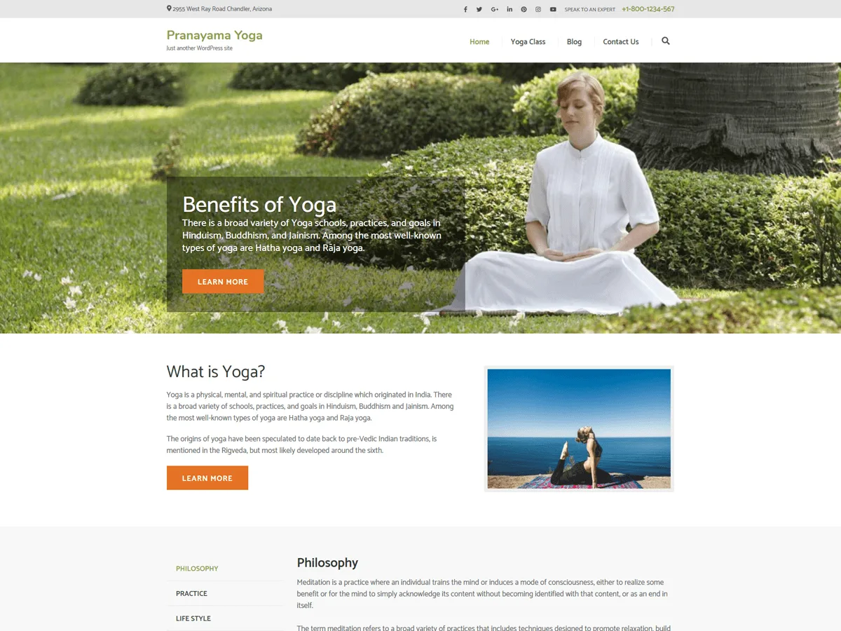 Pranayama Yoga web sitesi teması önizlemesi