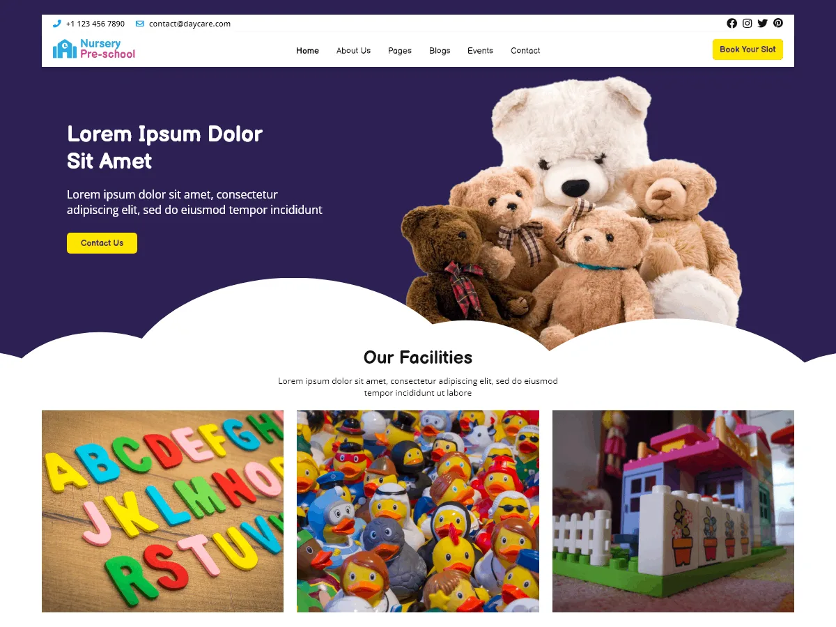 Preschool Nursery web sitesi teması ile kreş ve anaokulu web sitesi tasarımı