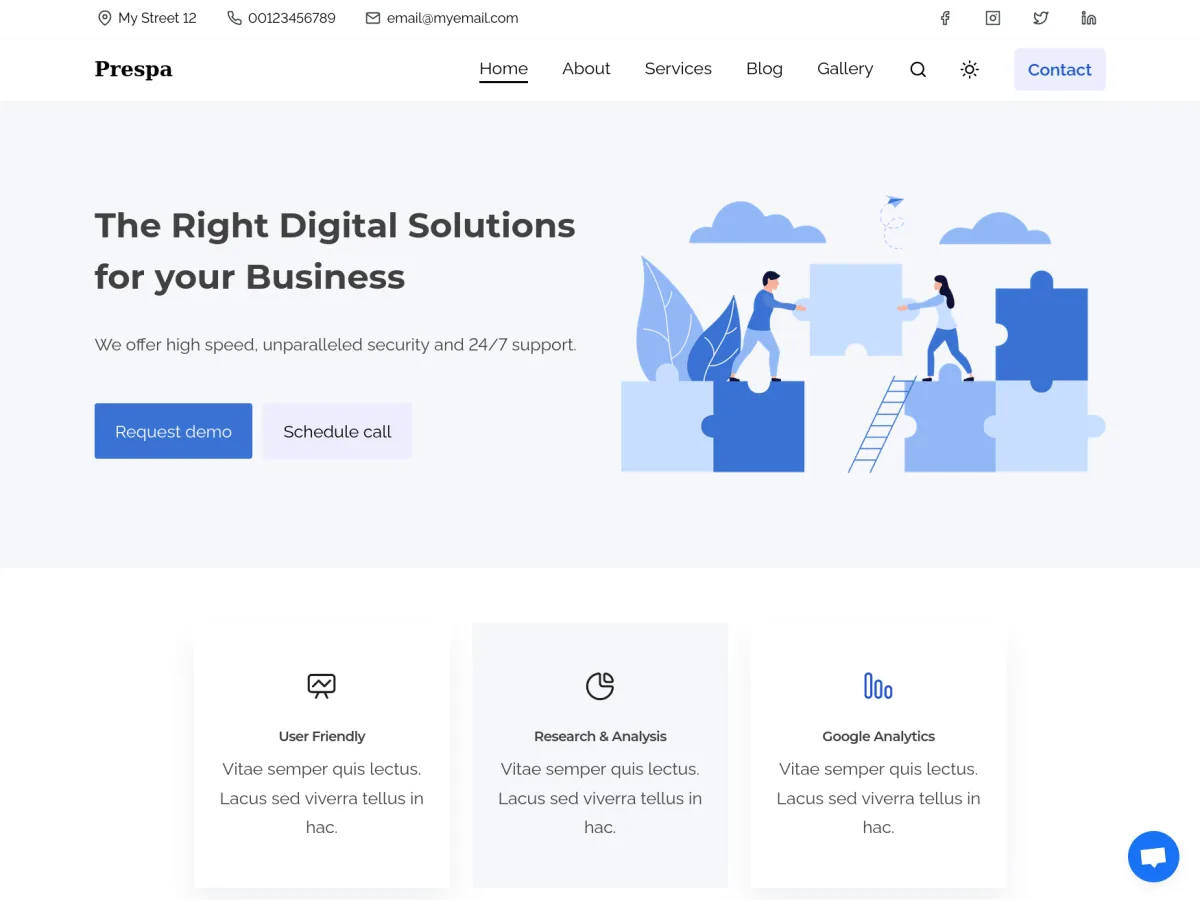 Prespa web sitesi teması önizlemesi