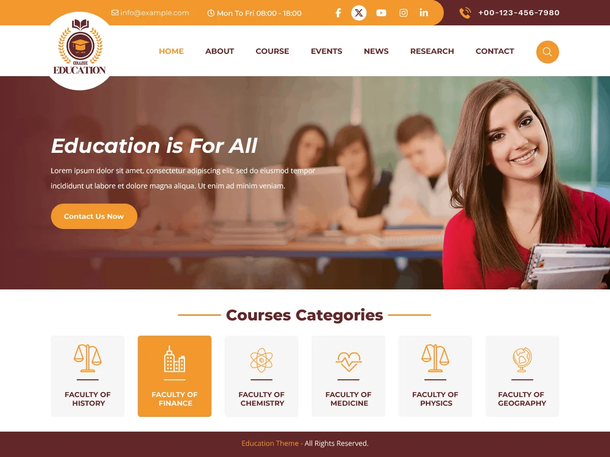 Prime Education eğitim web sitesi teması önizlemesi