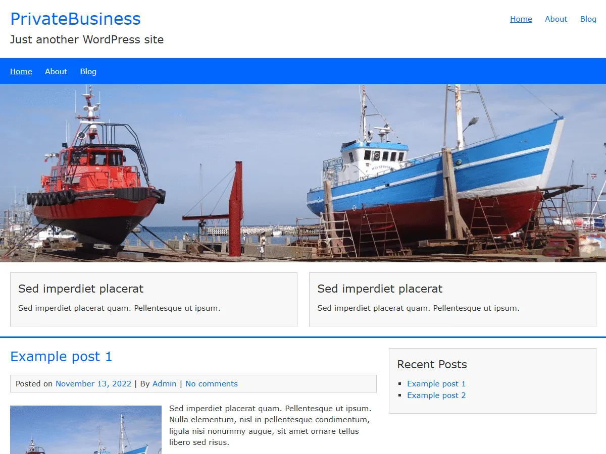 PrivateBusiness web sitesi teması önizlemesi