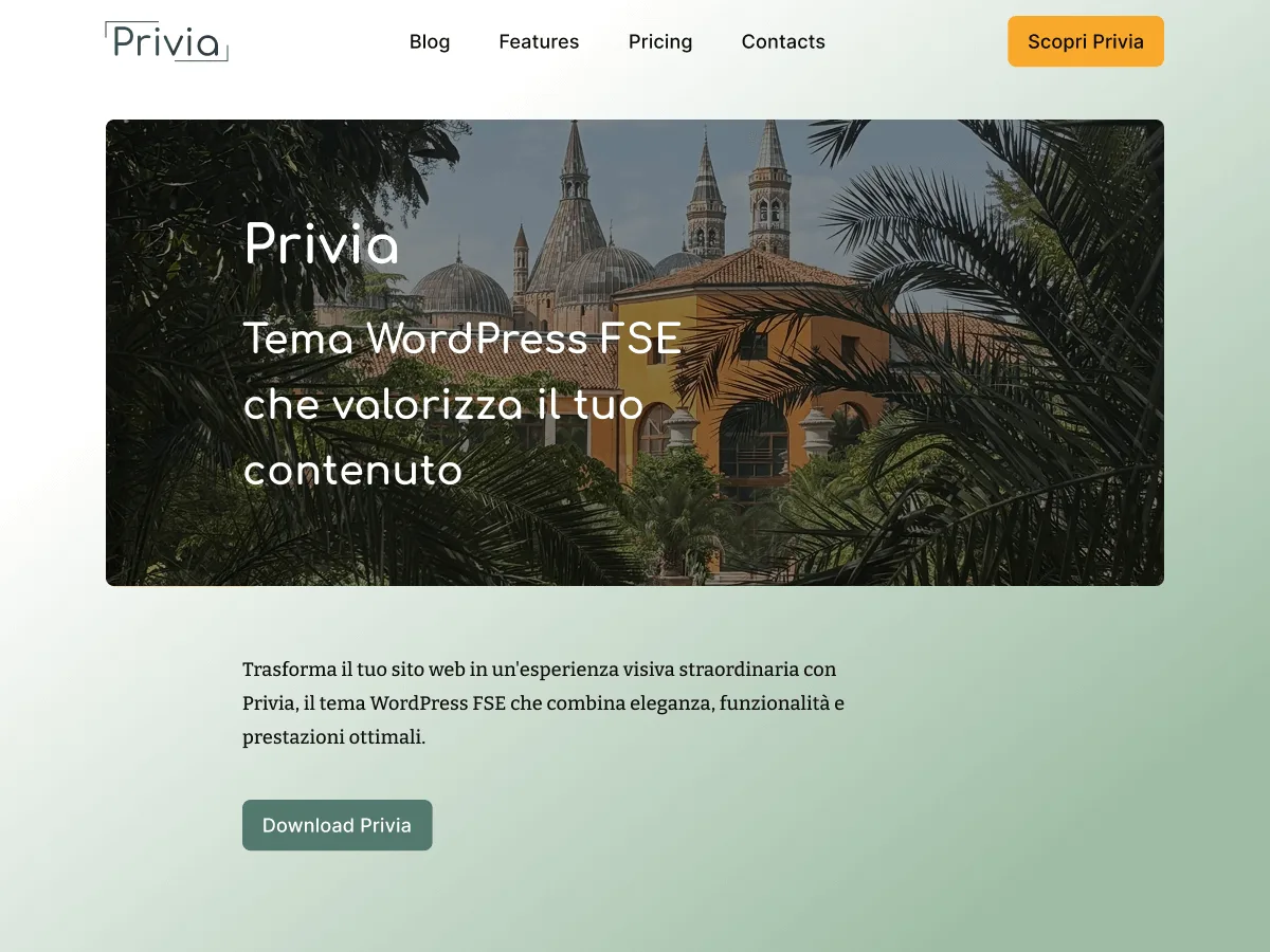 Privia web sitesi teması önizlemesi