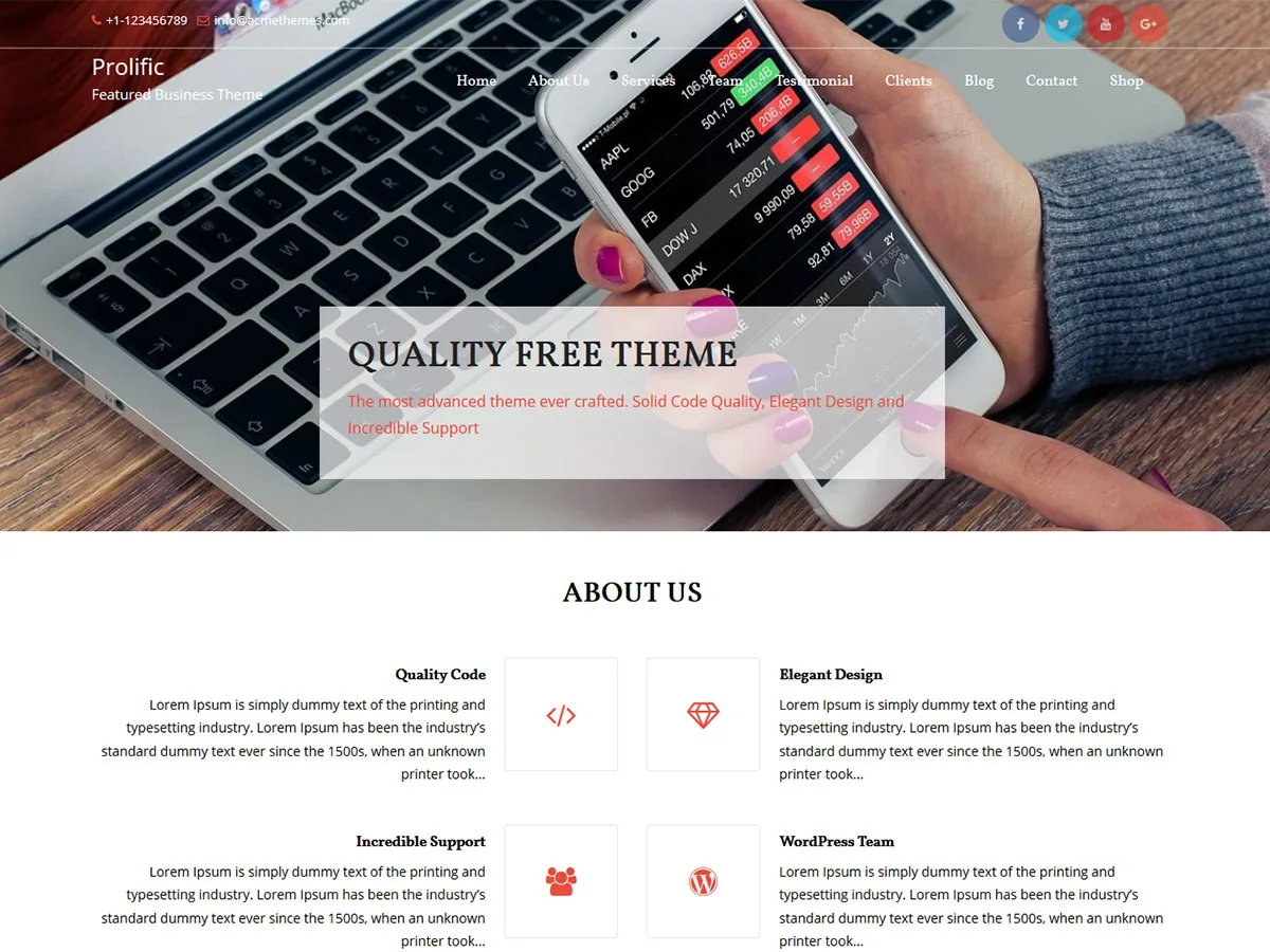 Prolific web sitesi teması ile kurumsal bir web sitesi görünümü
