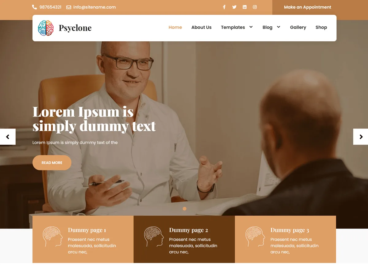 Psyclone Lite web sitesi teması önizlemesi