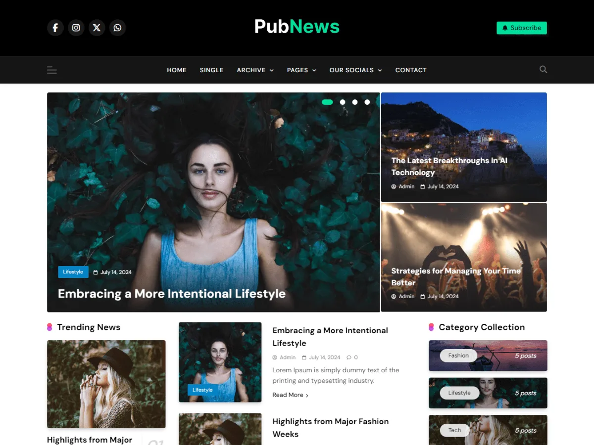 Pubnews teması ile haber sitesi görünümü