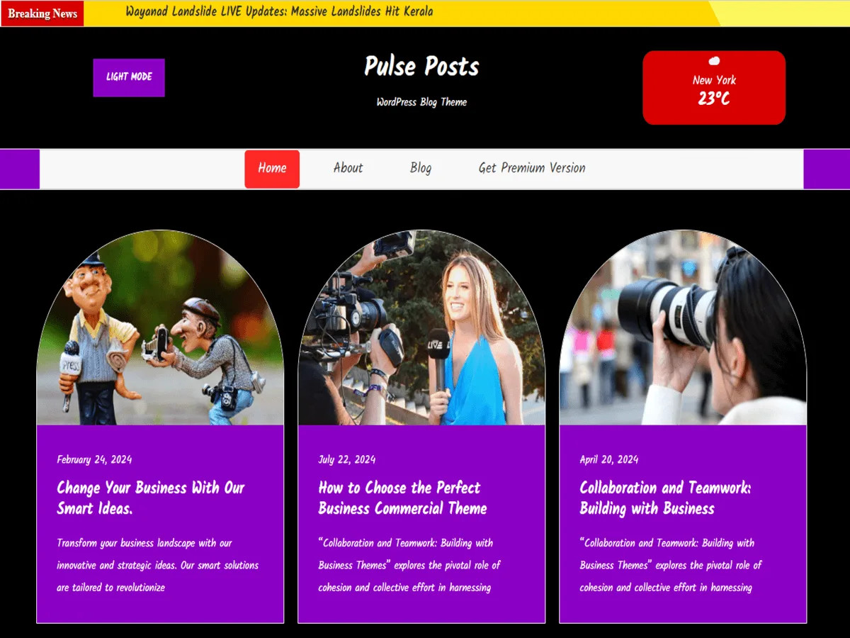 Pulse Posts web sitesi teması önizlemesi