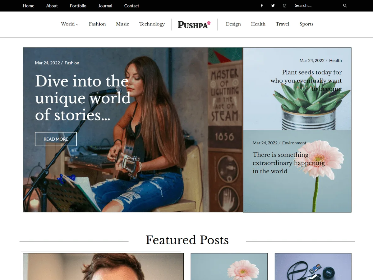 Pushpa web sitesi teması önizlemesi