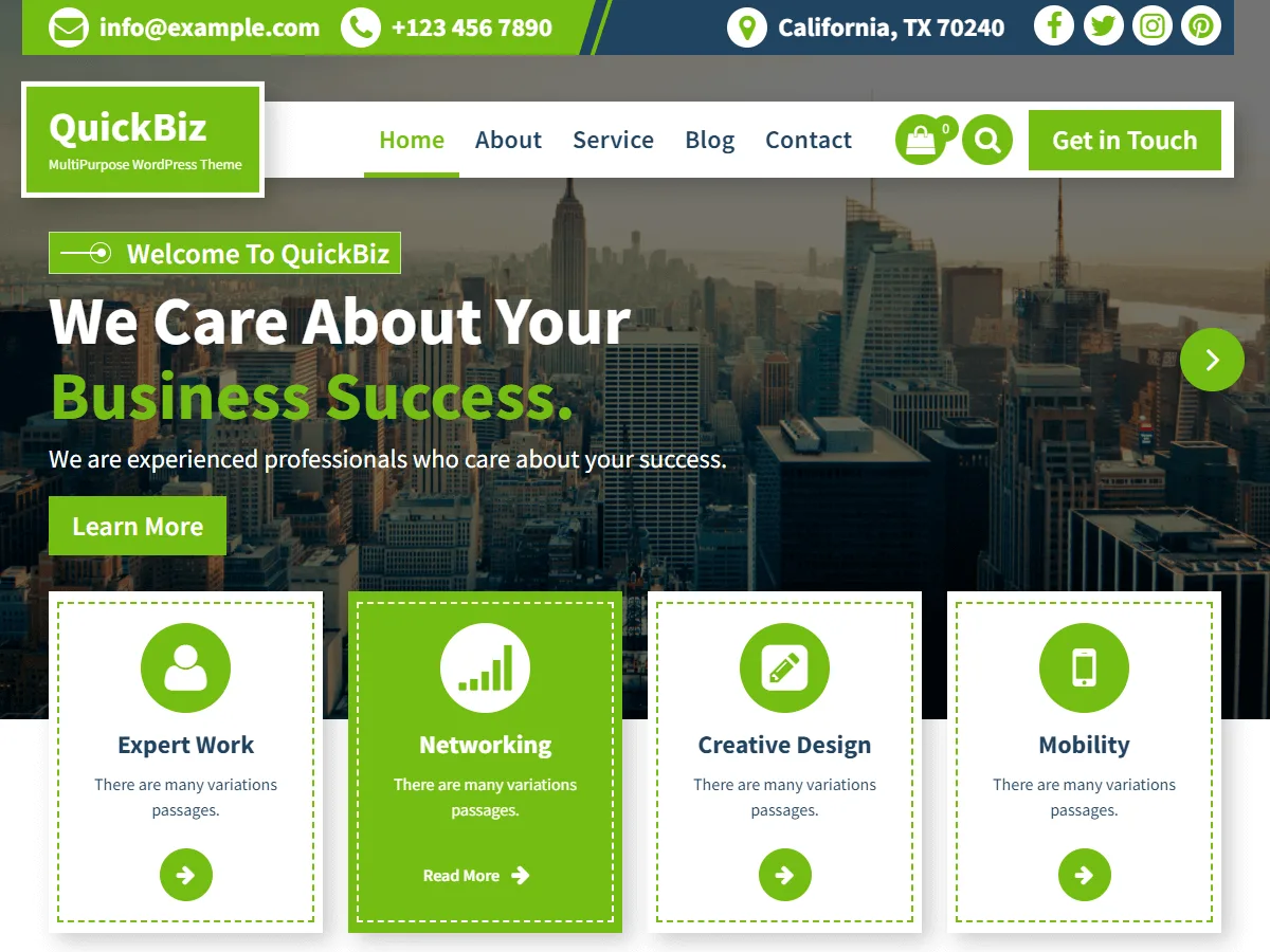 QuickBiz web sitesi teması özelleştirme paneli
