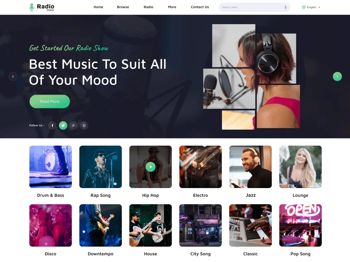 Radio Station teması ile radyo yayıncılığına uygun modern web sitesi tasarımı