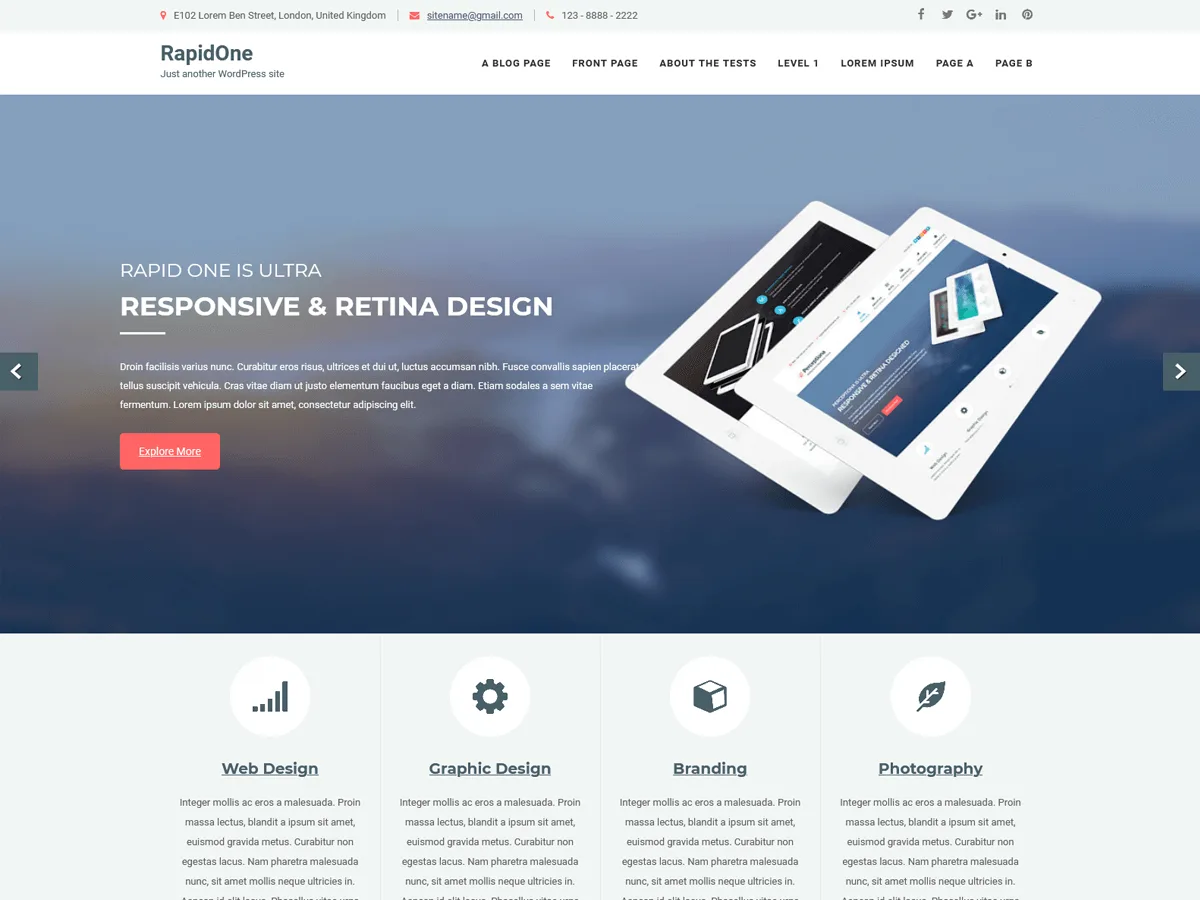 RapidOne Lite web sitesi teması önizlemesi