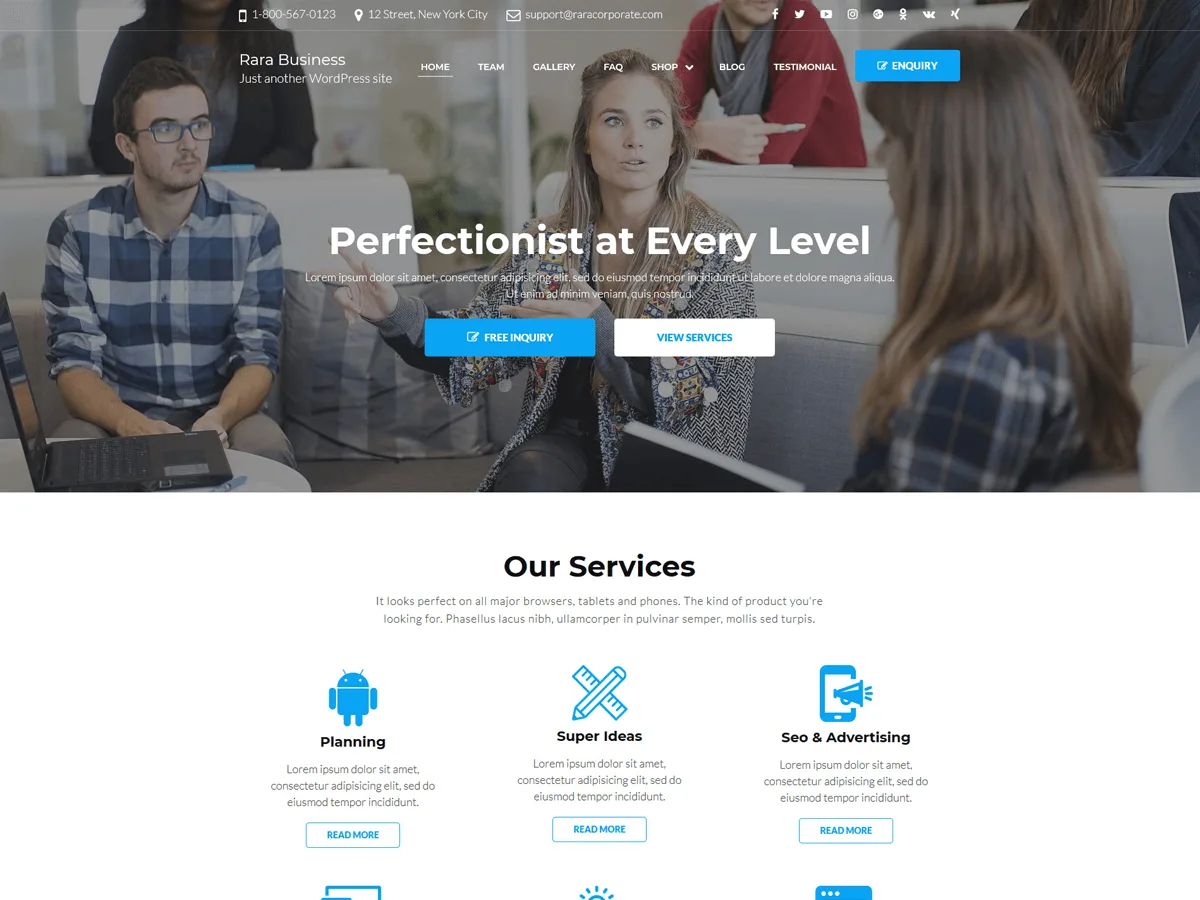 Rara Business web sitesi teması önizlemesi