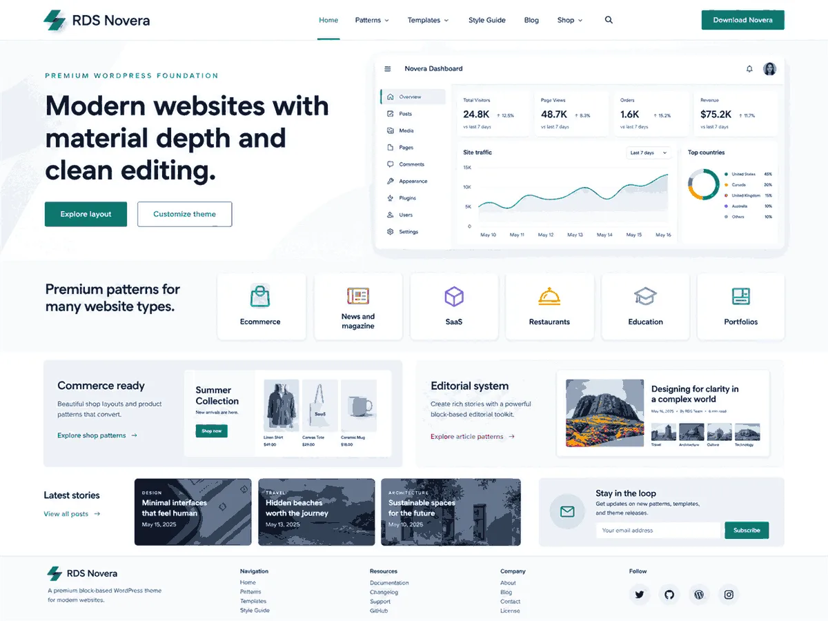 RDS Novera web sitesi teması önizlemesi