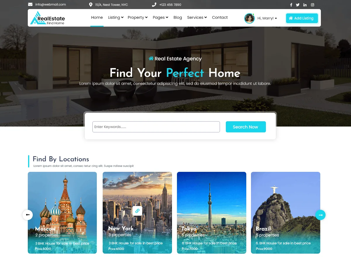 Real Estate Broker web sitesi teması ile emlak ofisi web sitesi tasarımı