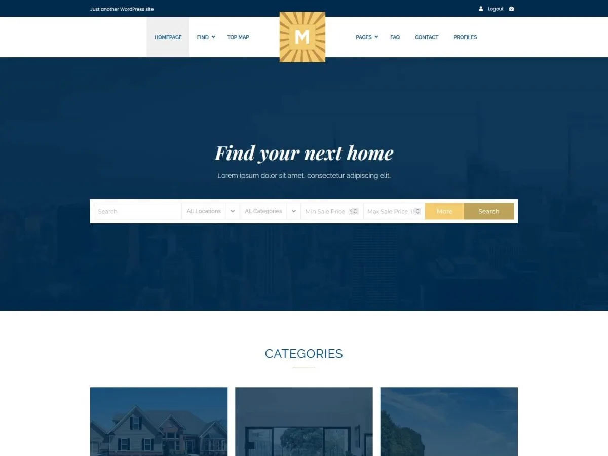 Real Estate Directory web sitesi teması ile emlak ilanları ve harita görünümü