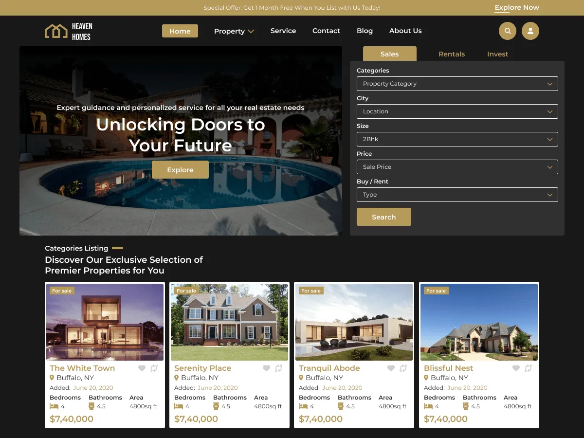 Real Estate Manager emlak web sitesi teması önizlemesi