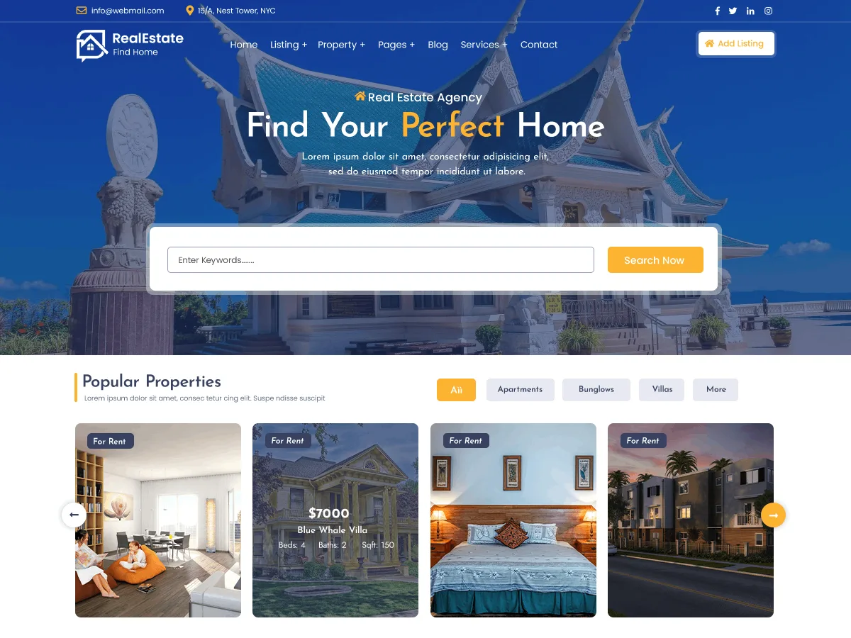 Real Estate Realtor web sitesi teması önizlemesi