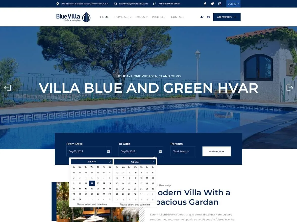 Real Estate Villa web sitesi teması önizlemesi