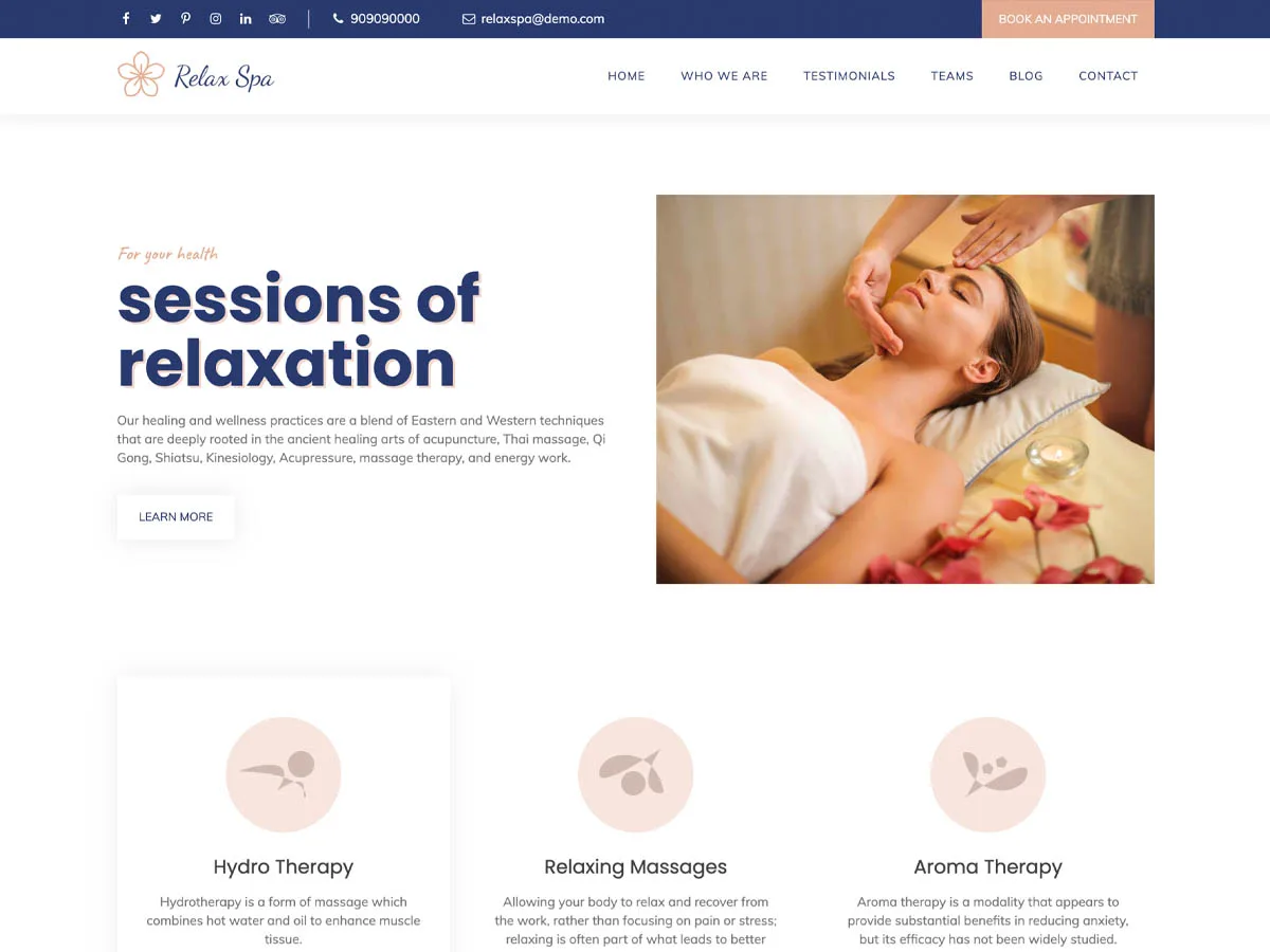 Relax Spa web sitesi teması önizlemesi