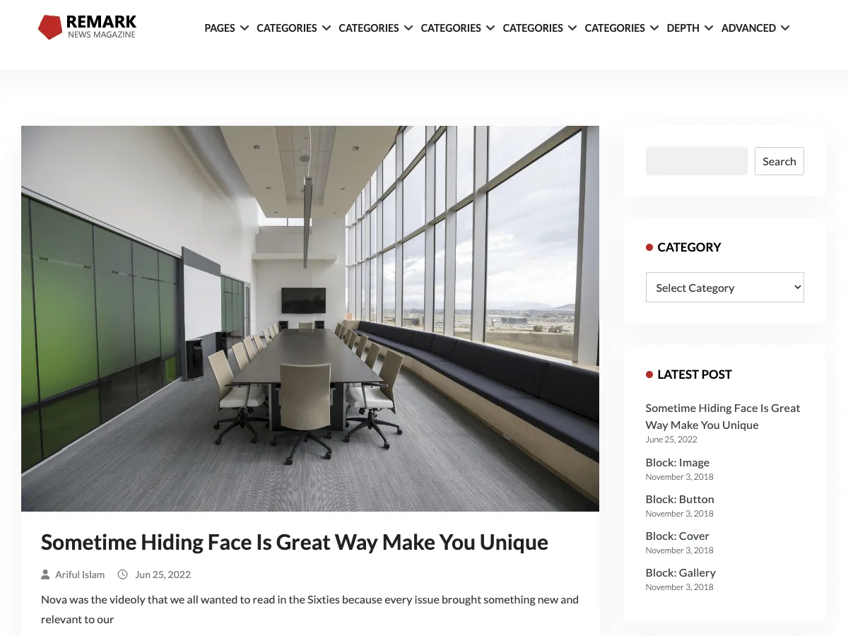 Remark web sitesi teması ile oluşturulmuş modern ve minimalist bir web sitesi görünümü