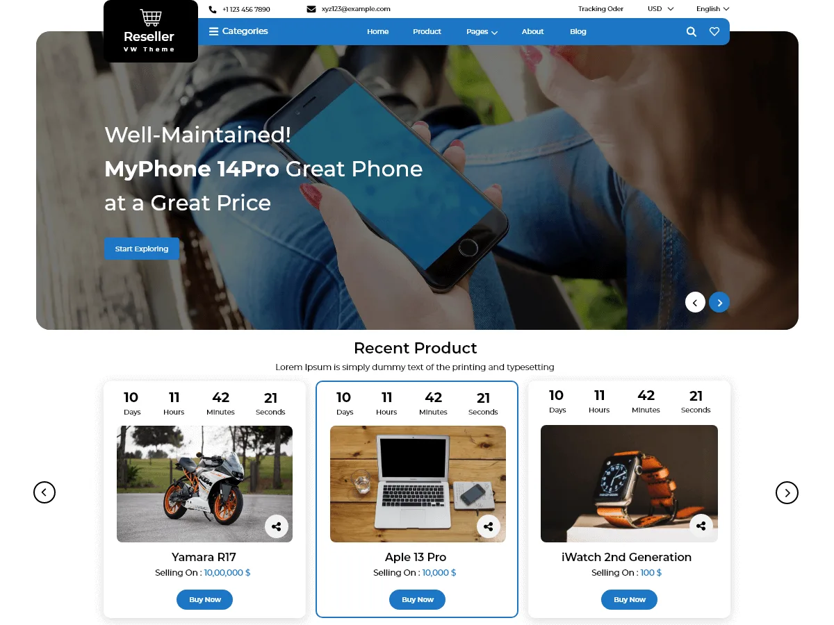 Reseller Store teması ile oluşturulmuş profesyonel bir online satış sitesi görünümü