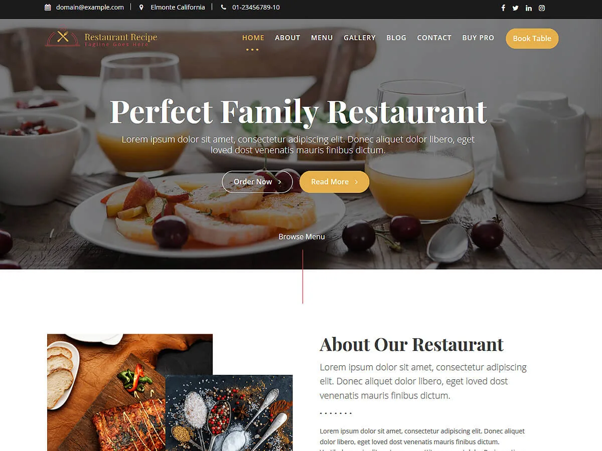 Restaurant Recipe web sitesi teması ile restoran ve kafe web sitesi tasarımı