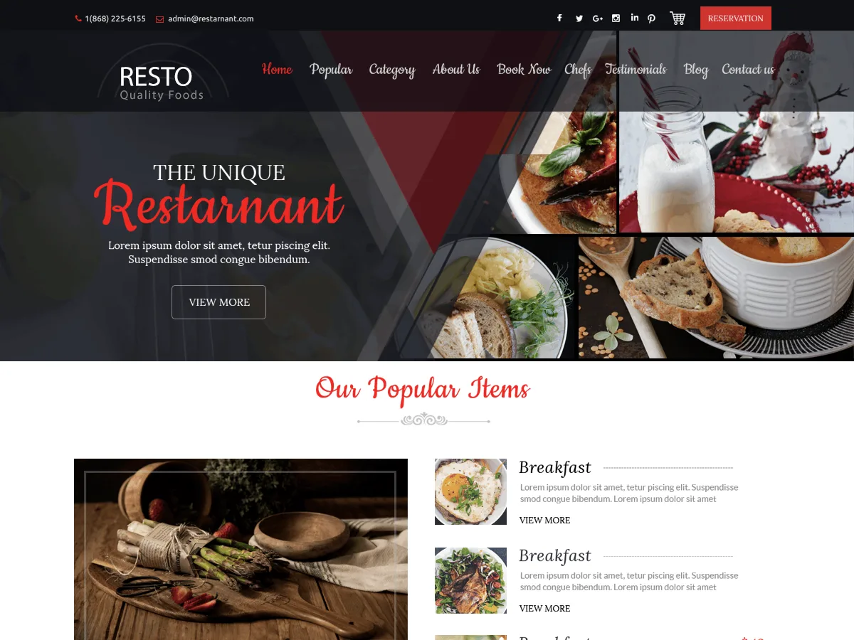 Restaurant Zone web sitesi teması ile restoran ve kafe web sitesi tasarımı