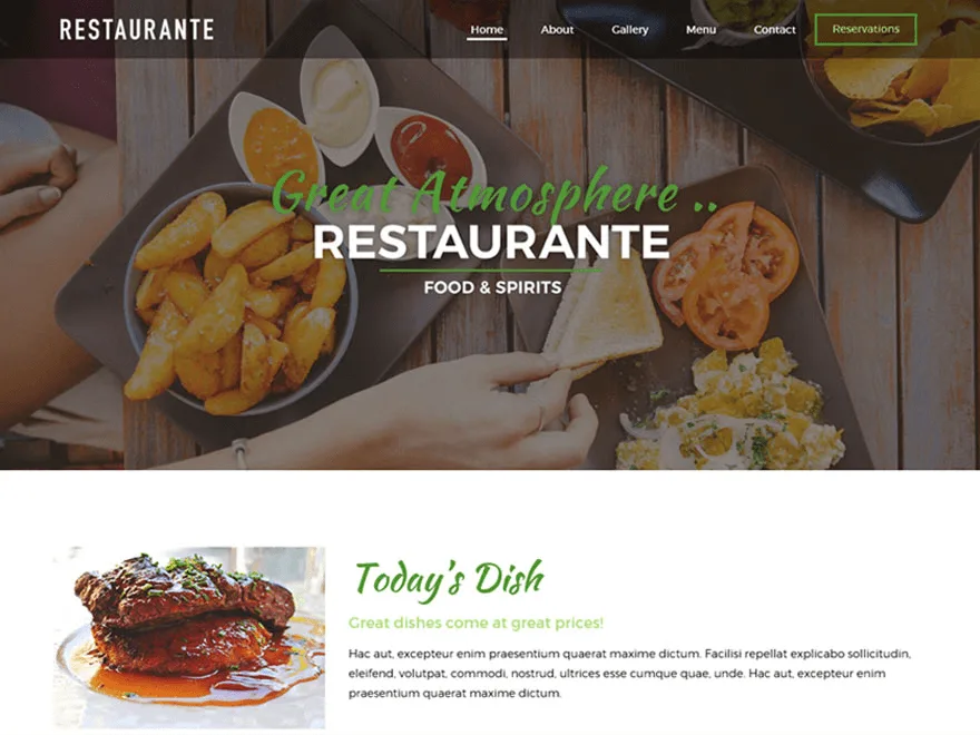 Restaurante web sitesi teması önizlemesi