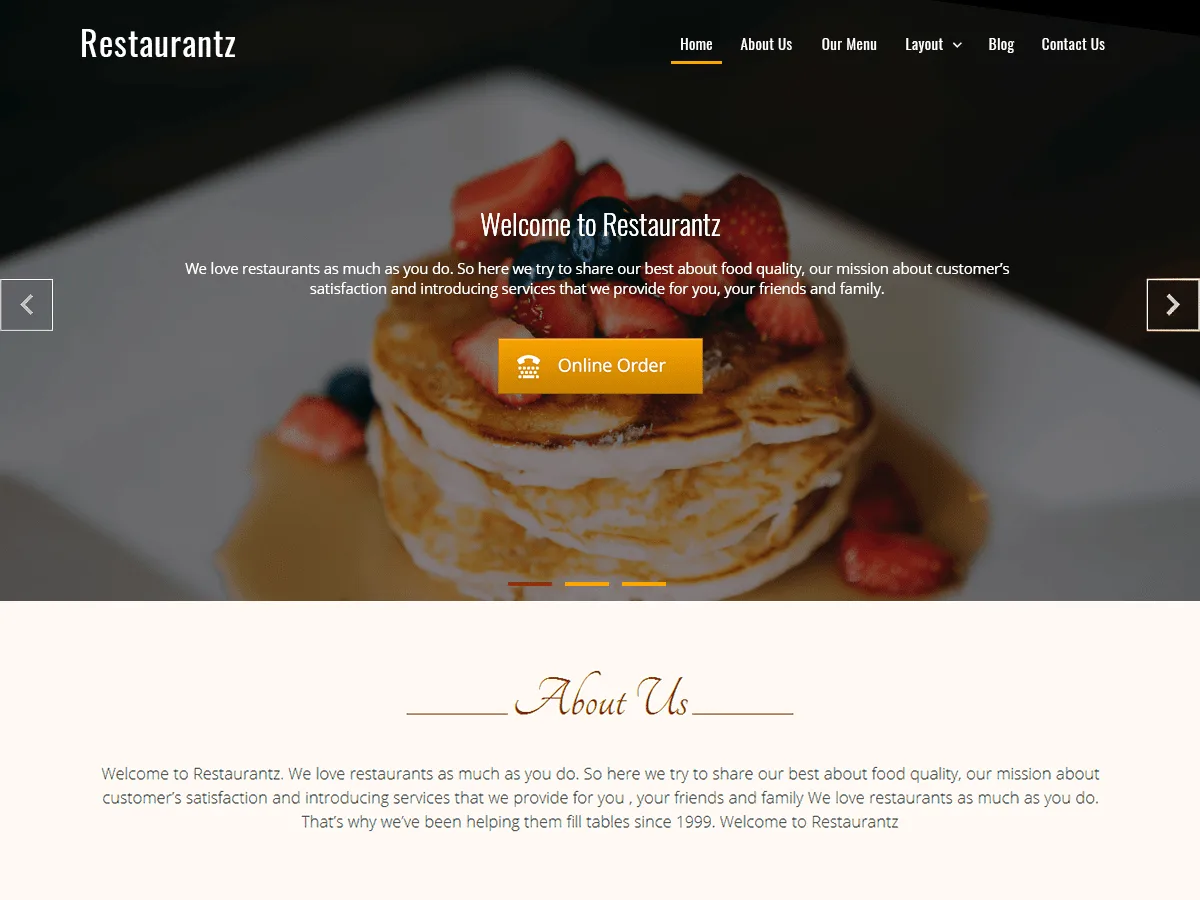 Restaurantz web sitesi teması ile restoran web sitesi tasarımı
