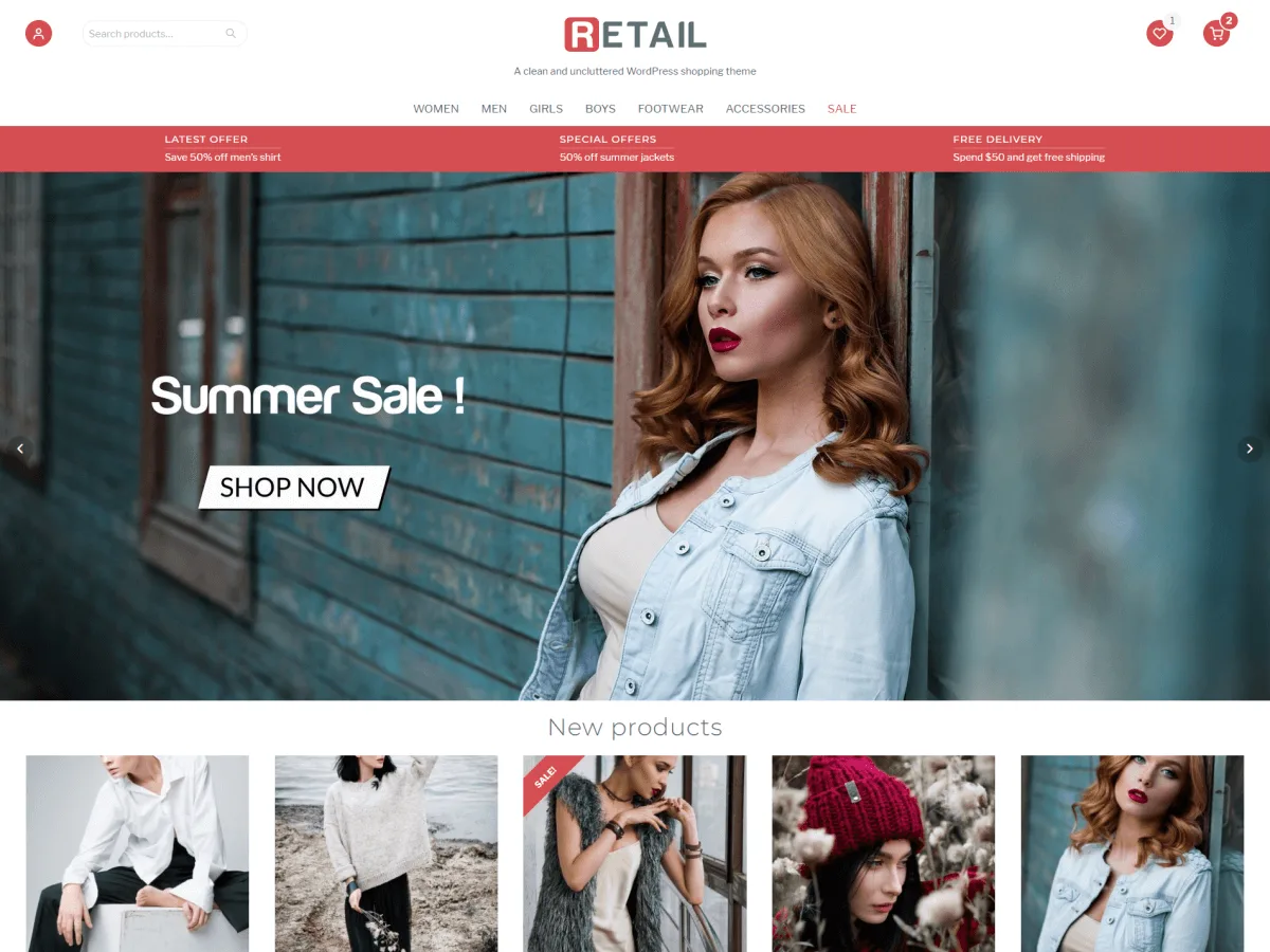 Retail web sitesi teması e-ticaret mağaza görünümü