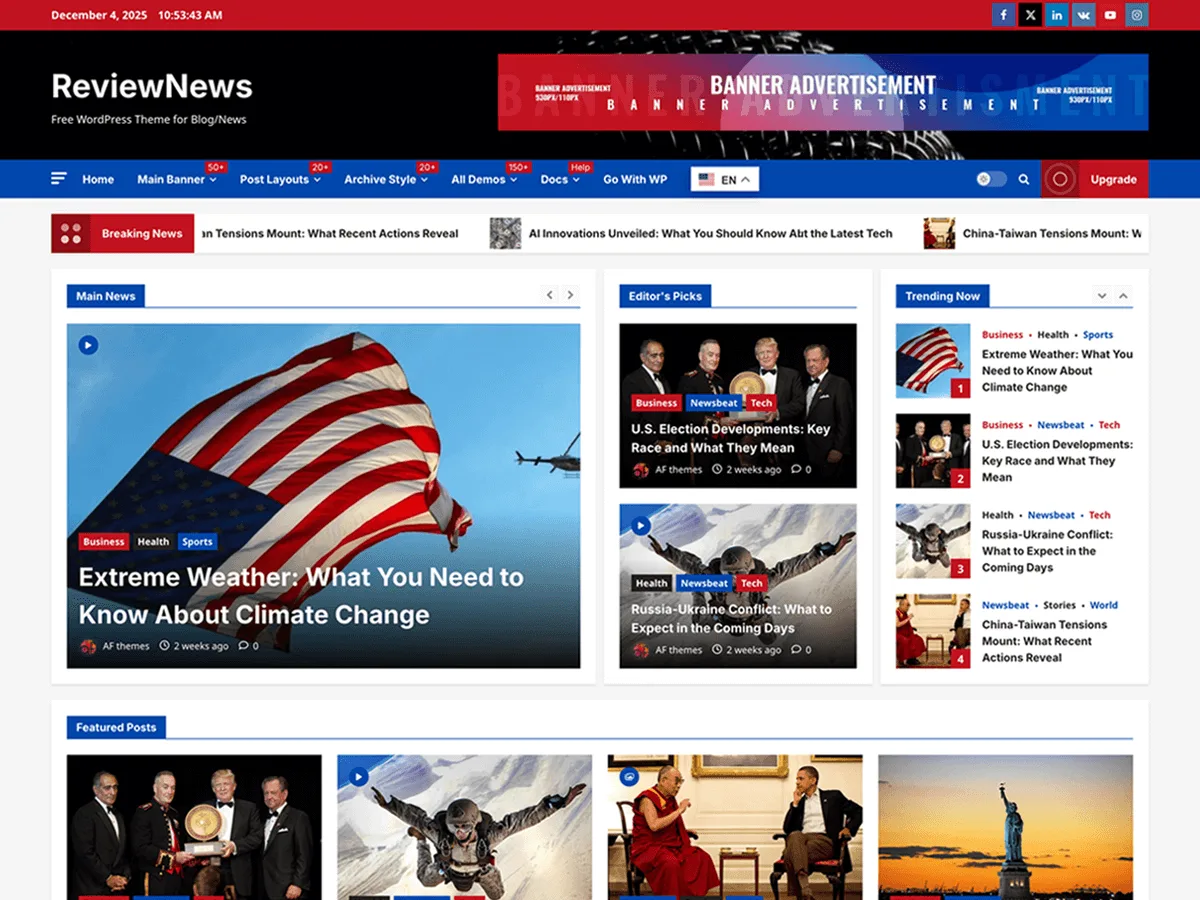 ReviewNews web sitesi teması önizlemesi