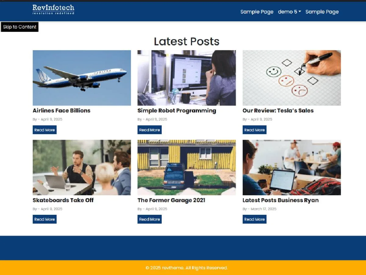 Revinfotech web sitesi teması ile teknoloji odaklı kurumsal web sitesi tasarımı
