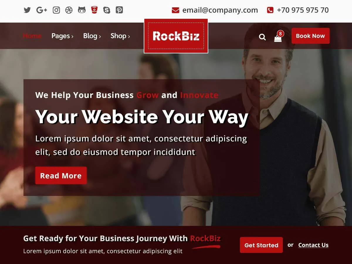 RockBiz web sitesi teması ile profesyonel bir kurumsal web sitesi görünümü