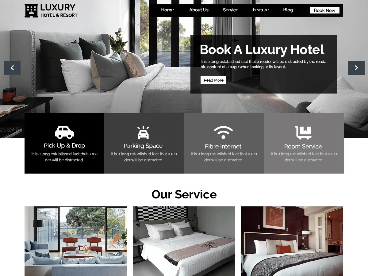 Royal Luxury Hotel web sitesi teması önizlemesi
