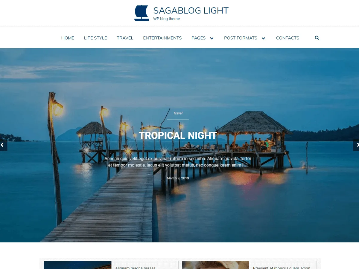 SagaBlog Light web sitesi teması önizlemesi