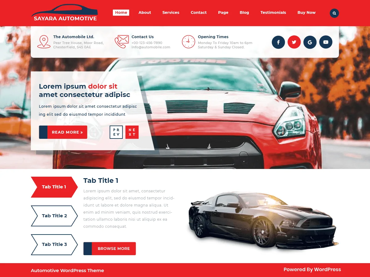 Sayara Automotive web sitesi teması önizlemesi