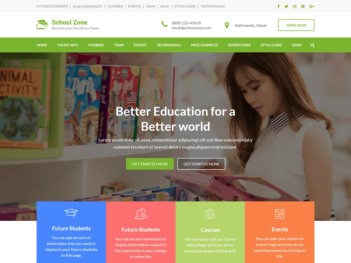School Zone eğitim kurumları web sitesi teması önizlemesi
