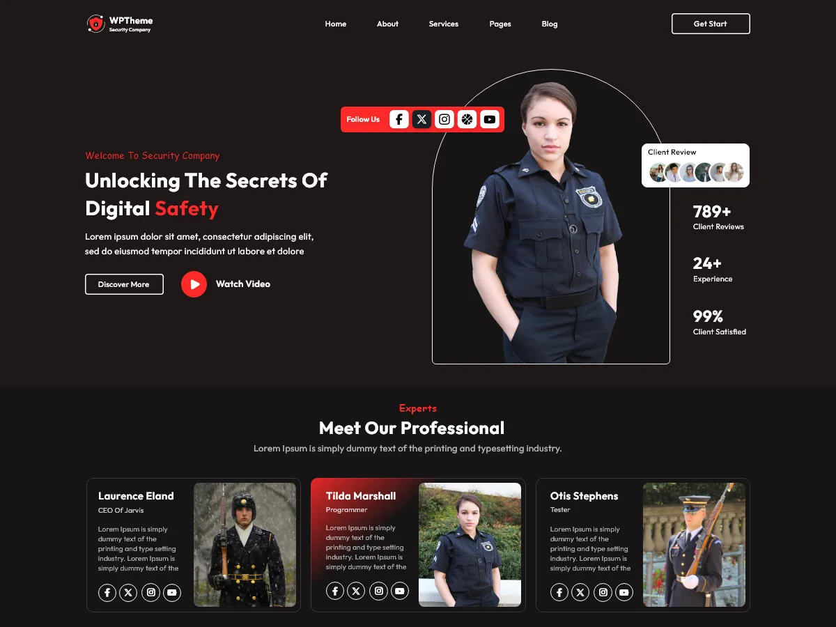 Security Services Elementor web sitesi teması önizlemesi