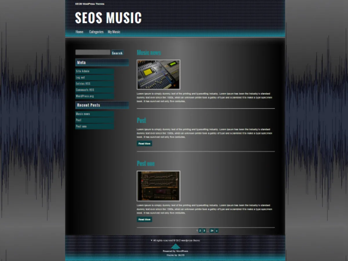 Seos Music web sitesi teması koyu tasarım ve duyarlı düzen